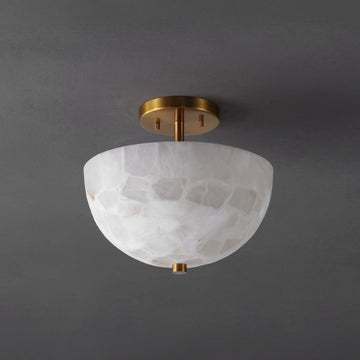 Celine 11.88" 2-Light Modern Contemporary Alabaster/Iron Inverted Dome LED Semi Flush Mount - JONATHAN Y